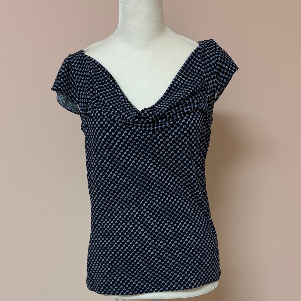 Michael Kors Cap-Sleeve Navy & White Printed Blouse